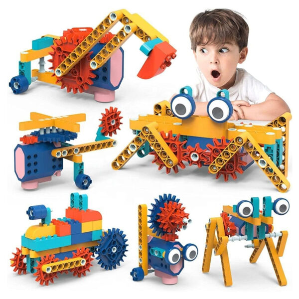 STEM Learning Blocks – 116 PCs DIY Gear Drive Kit for Kids