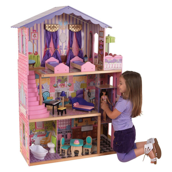 Wooden Dollhouse for Girls – 3 Floors with Furniture, Ages 3+