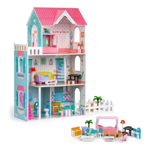 Wooden Dream Dollhouse – 120cm Tall, Garden & 3 Floors (For Ages 3+)